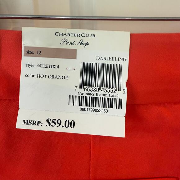Charter Club Pant Shop Hot Orange Classic Fit Crop SZ 12 NWT - Picture 6 of 10